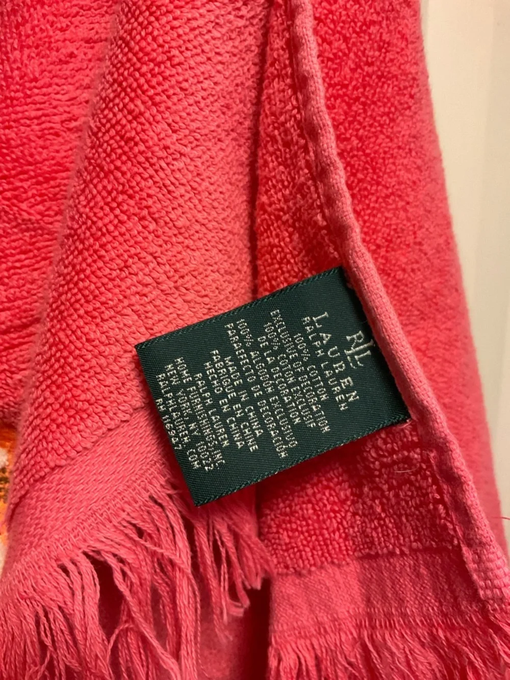 Vtg Lauren Ralph Lauren Large Pink Embroidered Body Sheet Beach Bath Towel